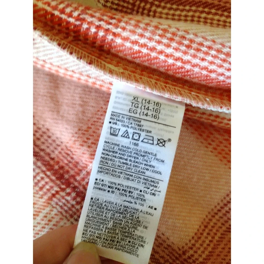 Old Navy Girls XL‎ Plaid Flannel Shirt Jacket Shacket Pink Orange White